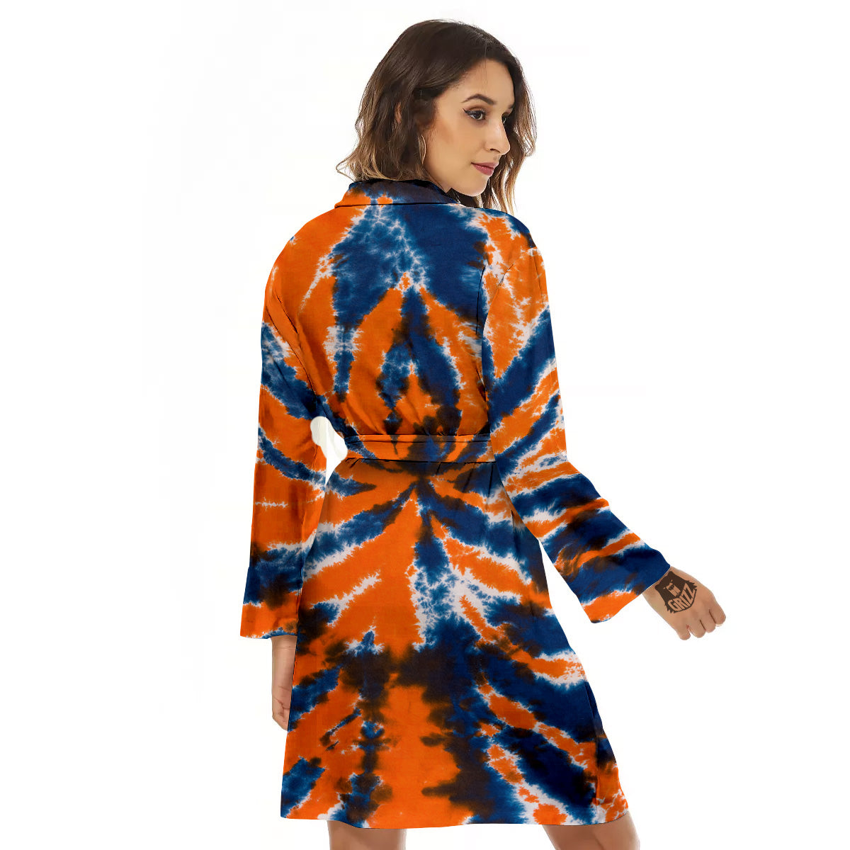 Orange And Blue Tie Dye Spider Print Women's Robe-grizzshop