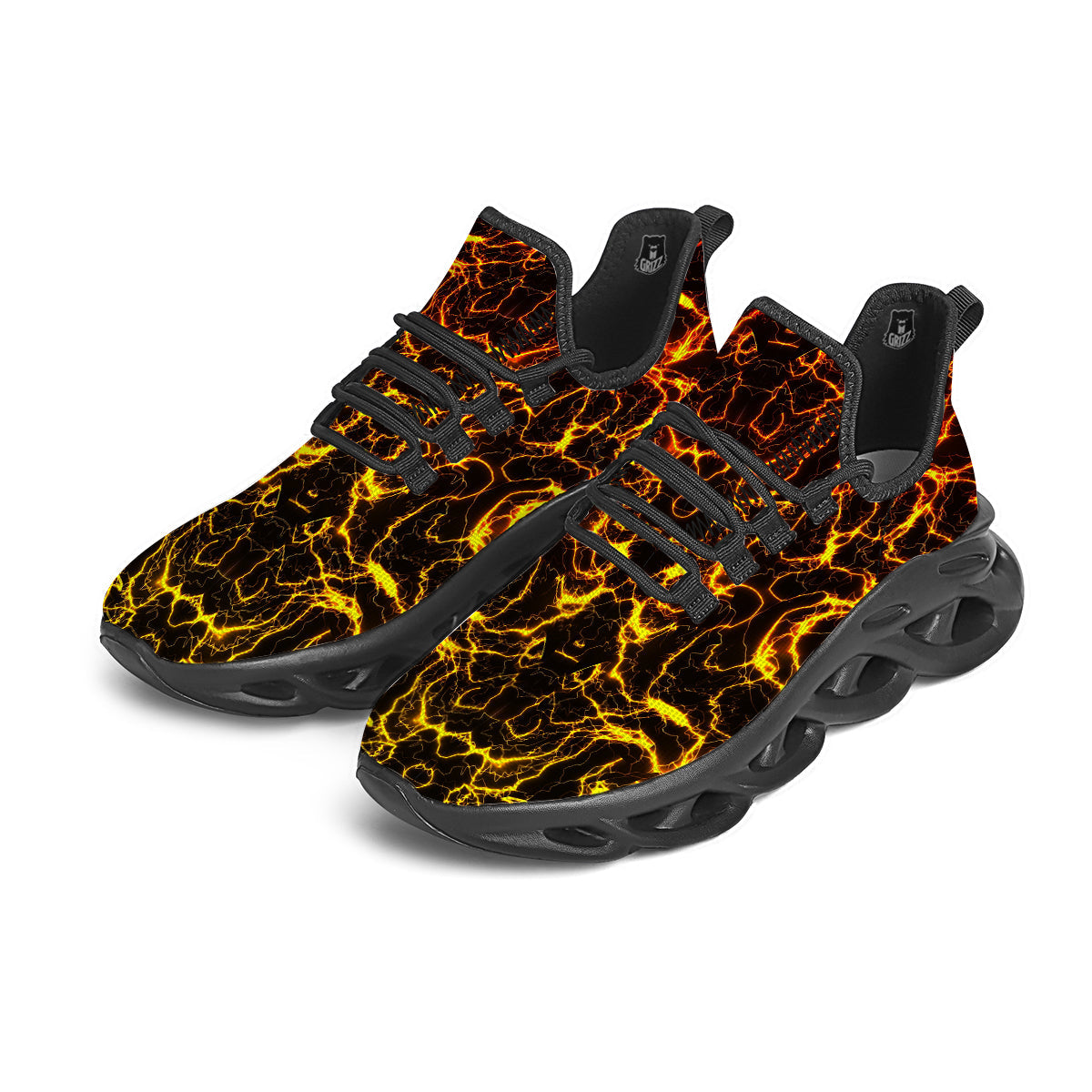 Orange And Gold Lightning Print Black Running Shoes-grizzshop