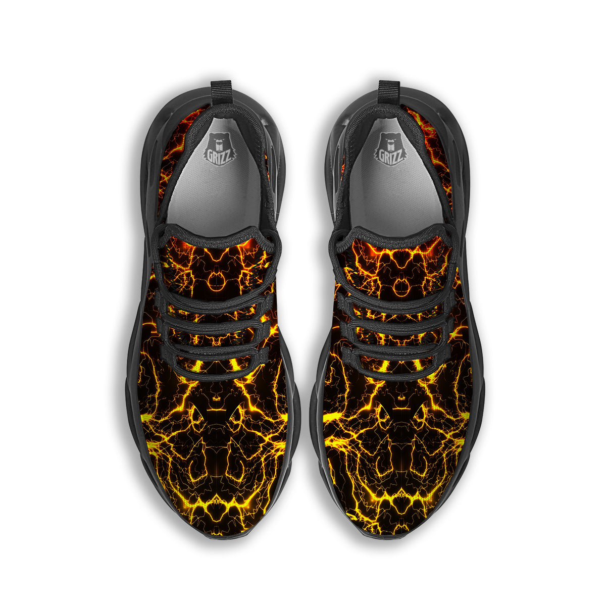 Orange And Gold Lightning Print Black Running Shoes-grizzshop