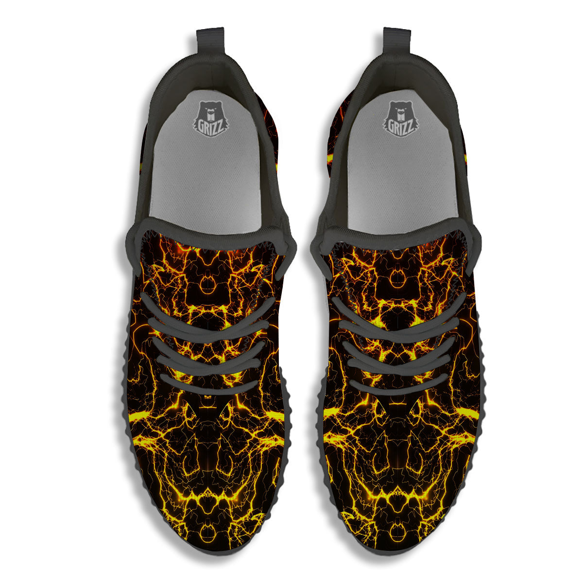 Orange And Gold Lightning Print Black Walking Shoes-grizzshop