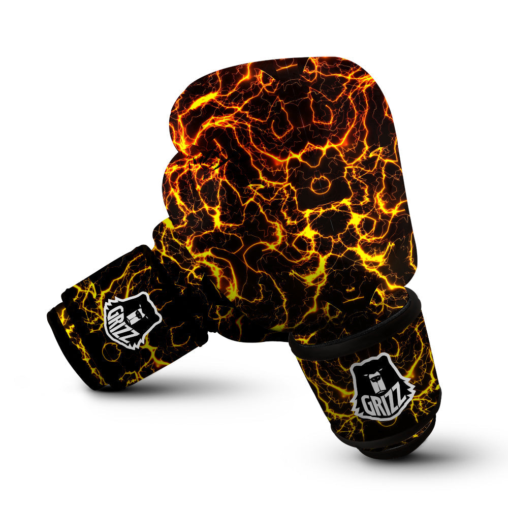 Orange And Gold Lightning Print Boxing Gloves-grizzshop