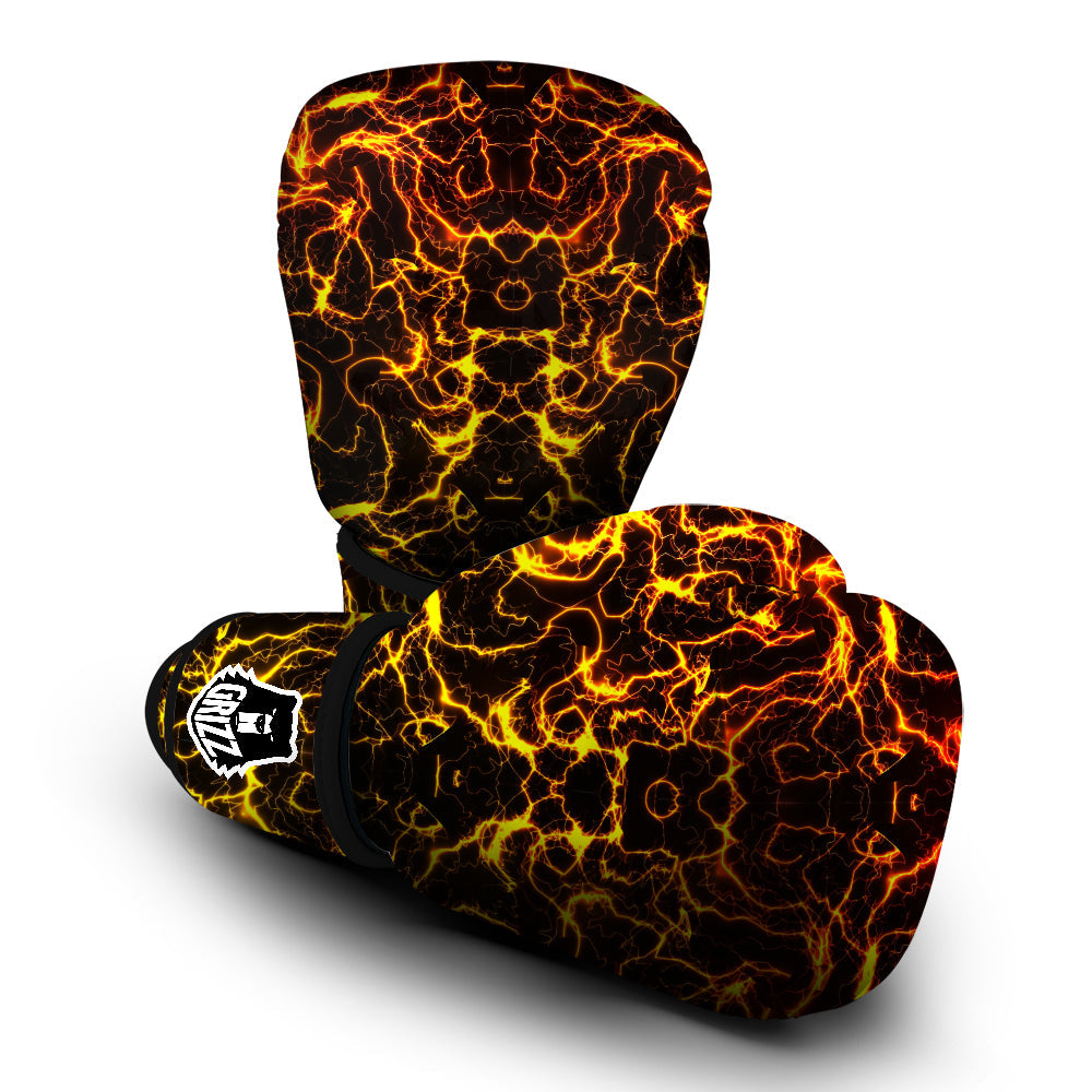 Orange And Gold Lightning Print Boxing Gloves-grizzshop