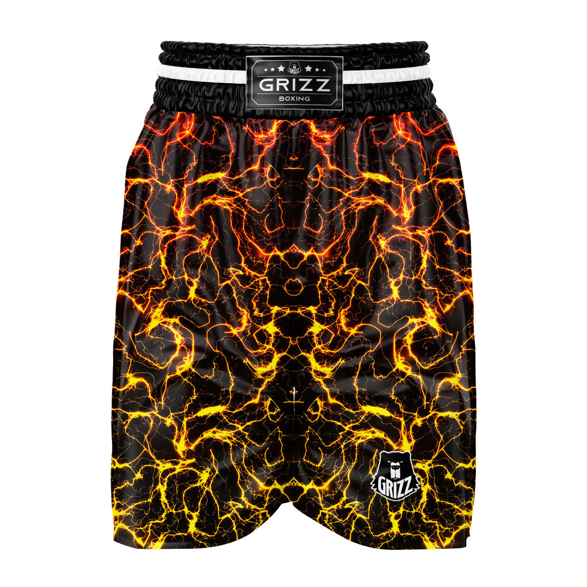 Orange And Gold Lightning Print Boxing Shorts-grizzshop