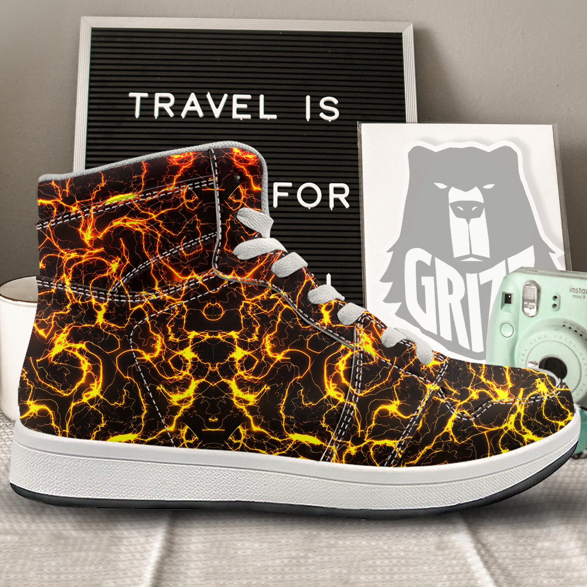 Orange And Gold Lightning Print High Top Sneakers-grizzshop