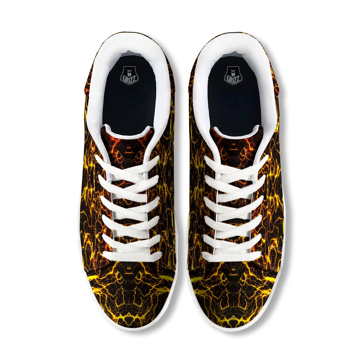 Orange And Gold Lightning Print White Low Top Sneakers-grizzshop