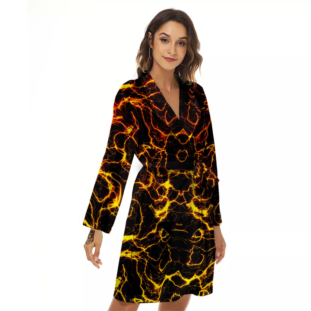 Orange And Gold Lightning Print Women's Robe-grizzshop