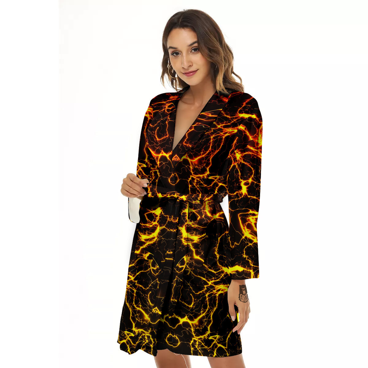 Orange And Gold Lightning Print Women's Robe-grizzshop