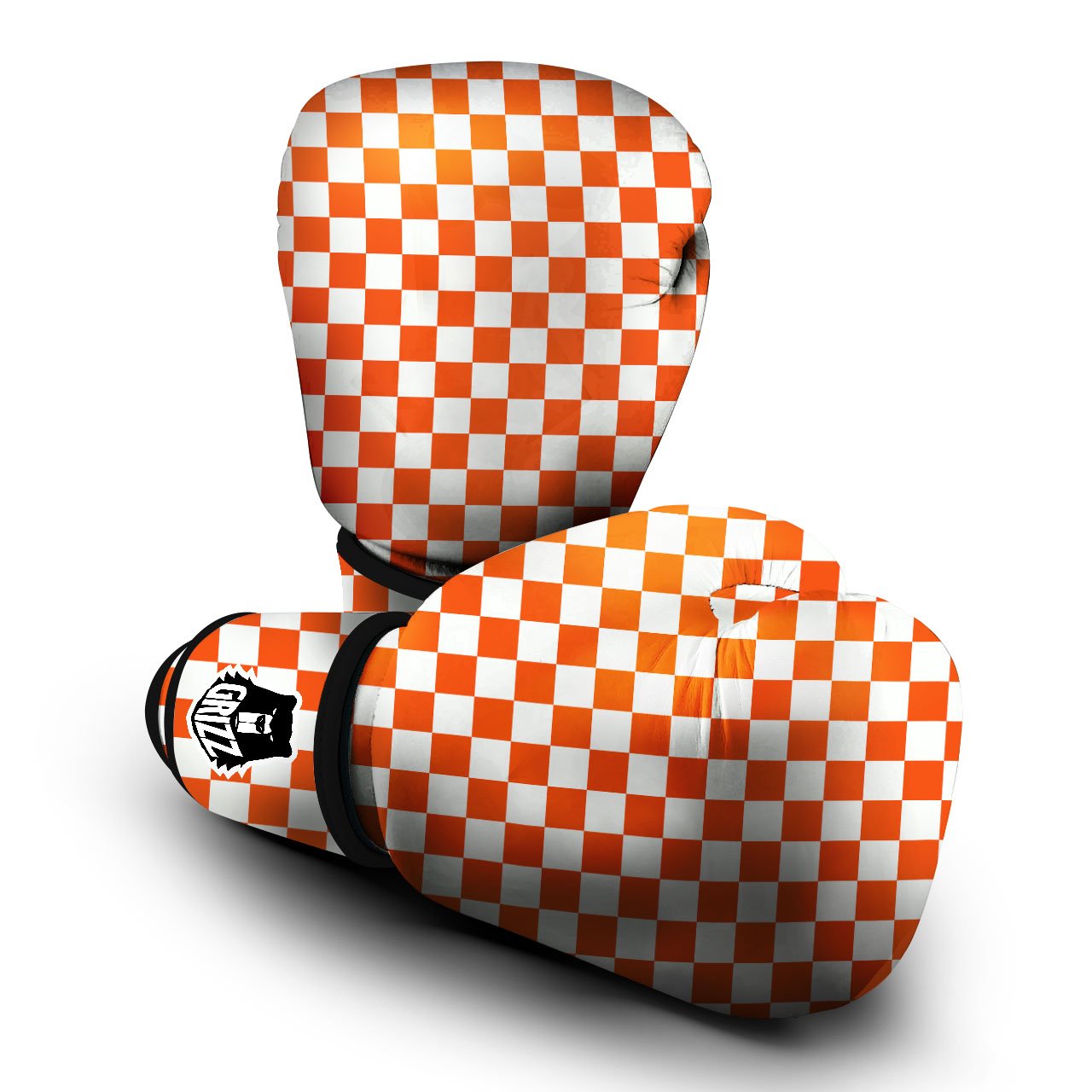 Orange And White Checkered Print Pattern Boxing Gloves-grizzshop