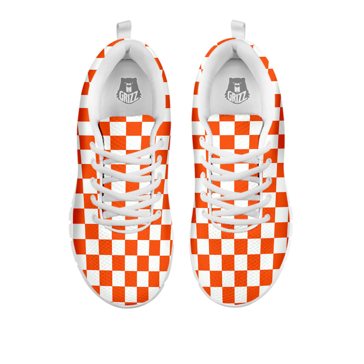 Orange And White Checkered Print Pattern White Sneaker-grizzshop