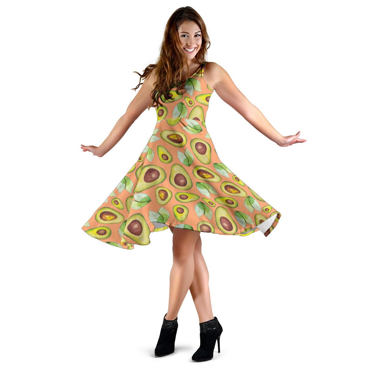 Orange Avocado Patttern Print Dress-grizzshop