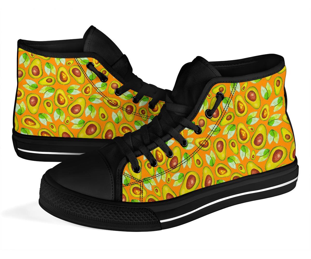 Orange Avocado Patttern Print Men Women's High Top Shoes-grizzshop
