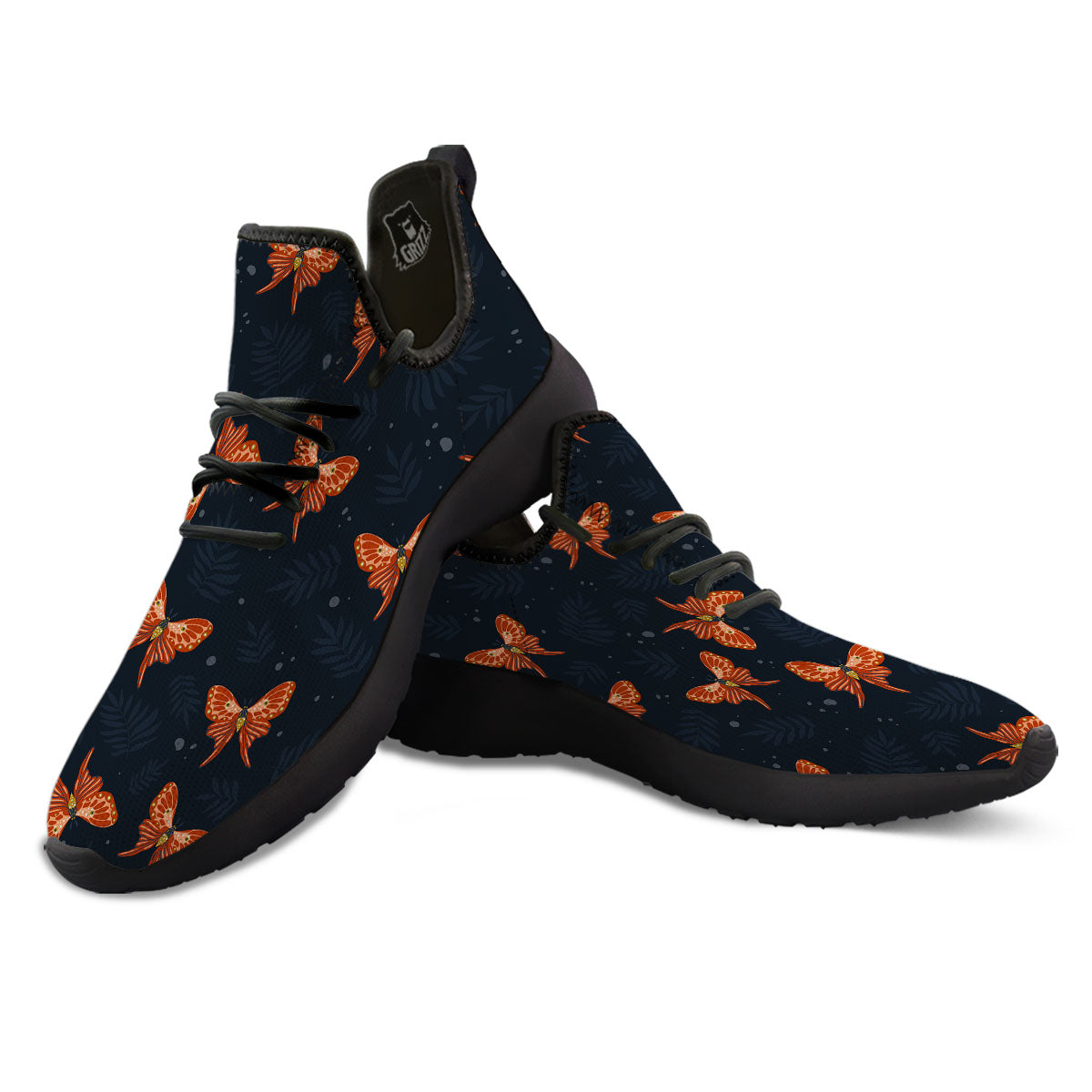 Orange Butterfly Monarch Print Pattern Black Athletic Shoes-grizzshop