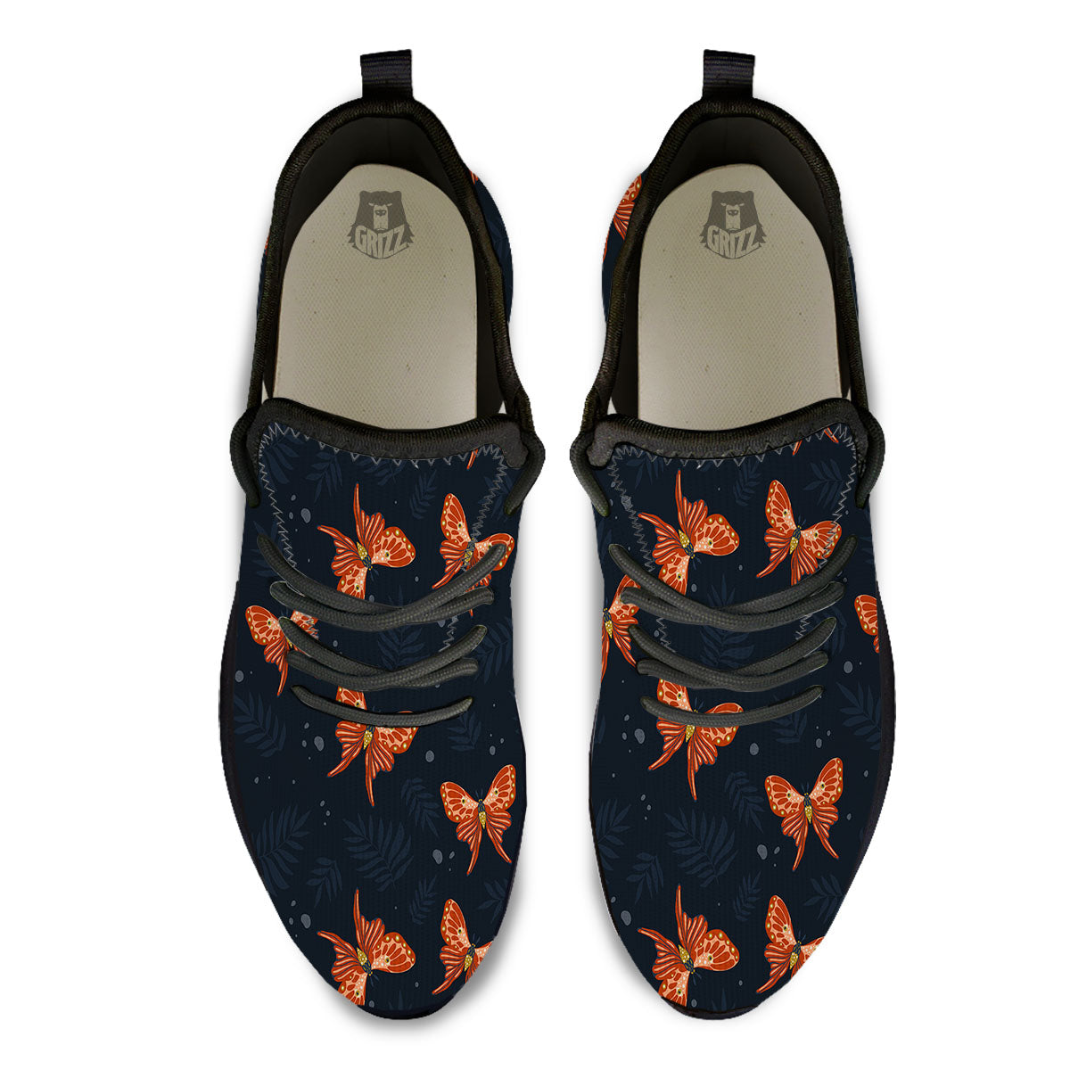 Orange Butterfly Monarch Print Pattern Black Athletic Shoes-grizzshop