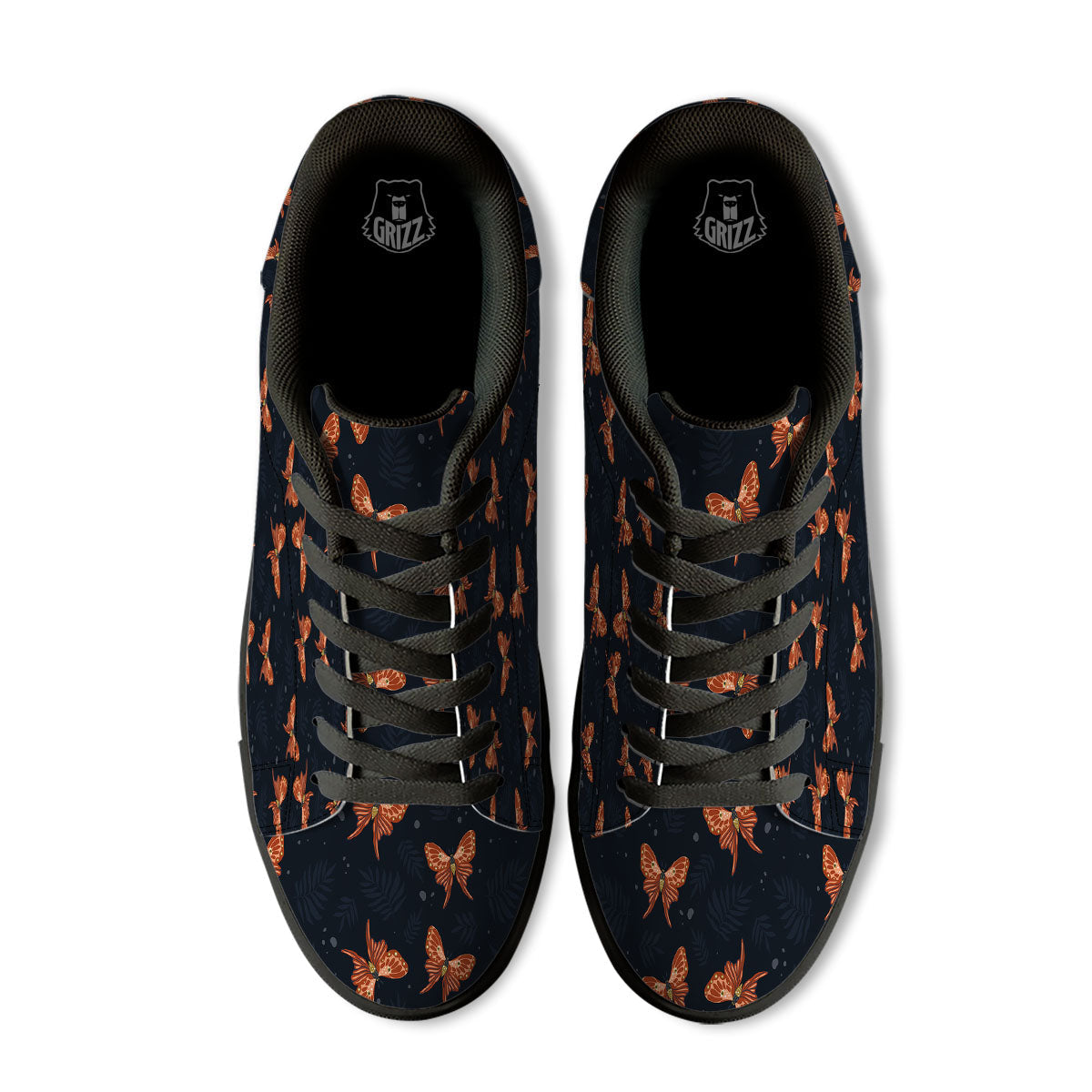Orange Butterfly Monarch Print Pattern Black Low Top Sneakers-grizzshop