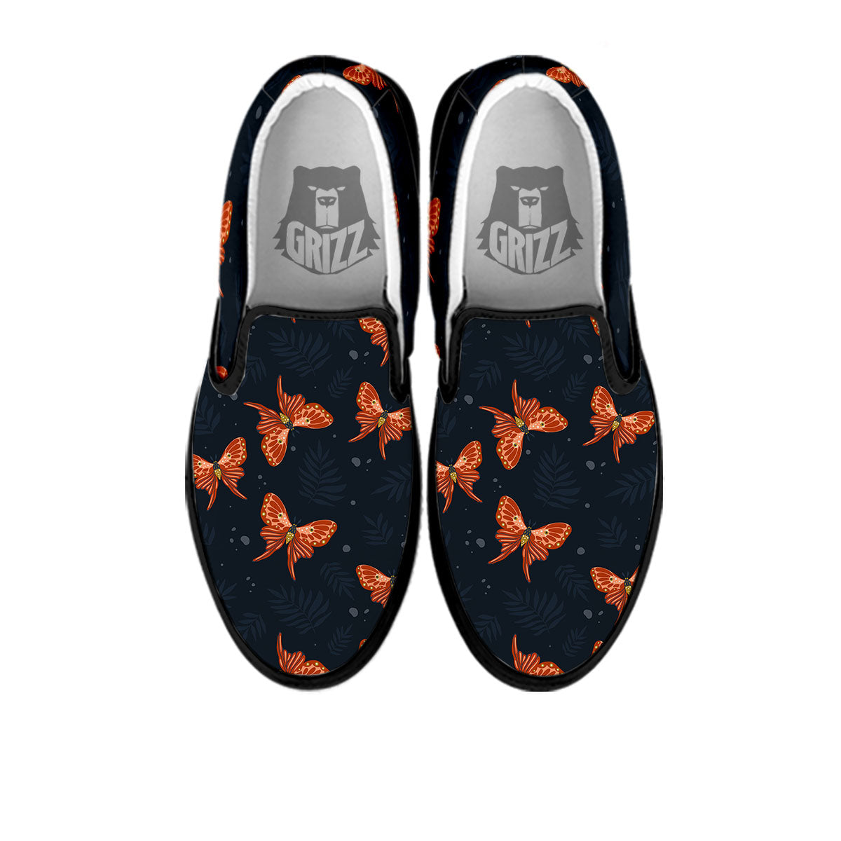 Orange Butterfly Monarch Print Pattern Black Slip On Shoes-grizzshop