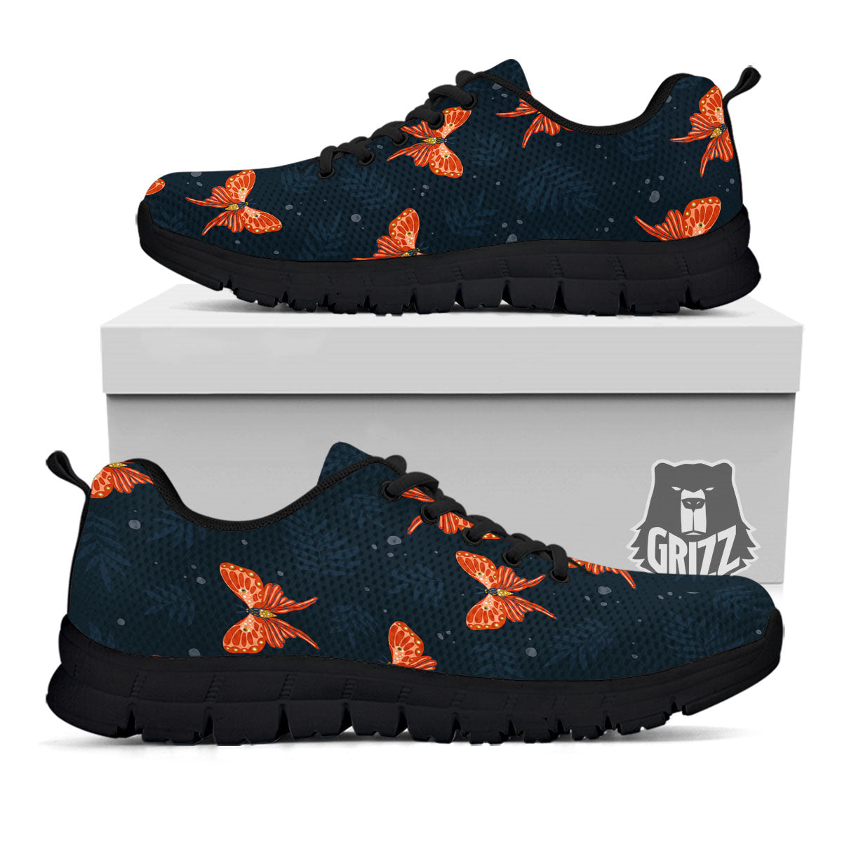 Orange Butterfly Monarch Print Pattern Black Sneaker-grizzshop