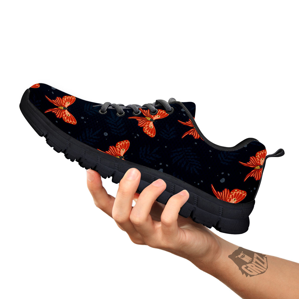 Orange Butterfly Monarch Print Pattern Black Sneaker-grizzshop