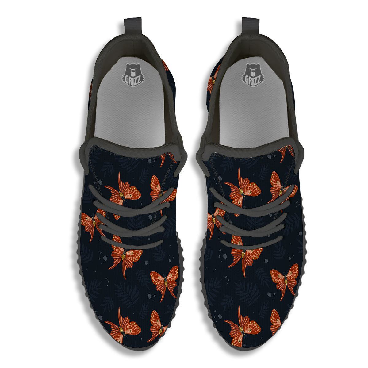 Orange Butterfly Monarch Print Pattern Black Walking Shoes-grizzshop