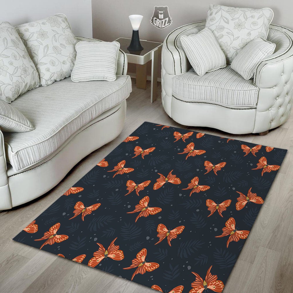 Orange Butterfly Monarch Print Pattern Floor Mat-grizzshop