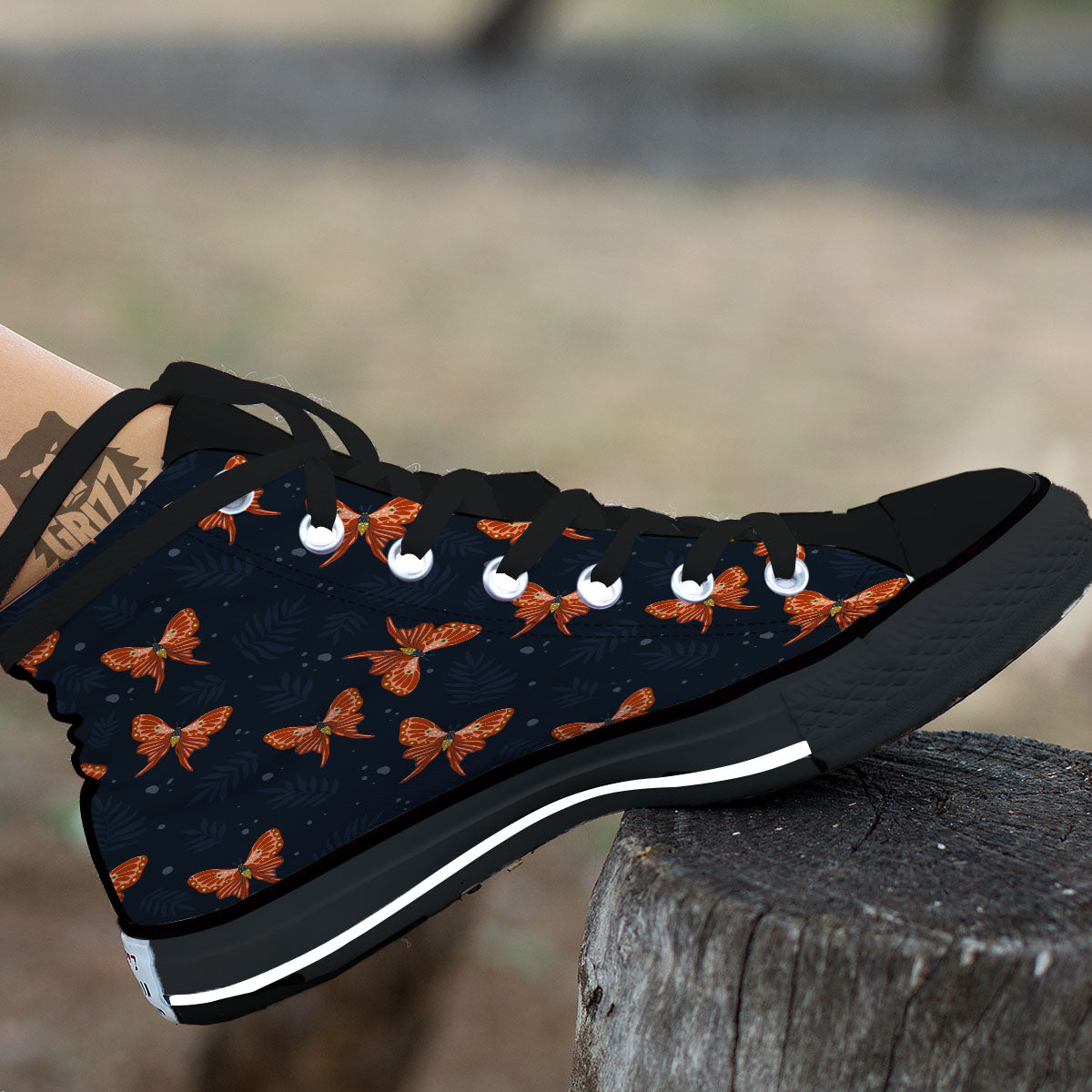 Orange Butterfly Monarch Print Pattern High Top Shoes-grizzshop