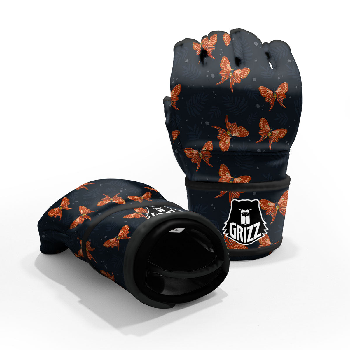 Orange Butterfly Monarch Print Pattern MMA Gloves-grizzshop