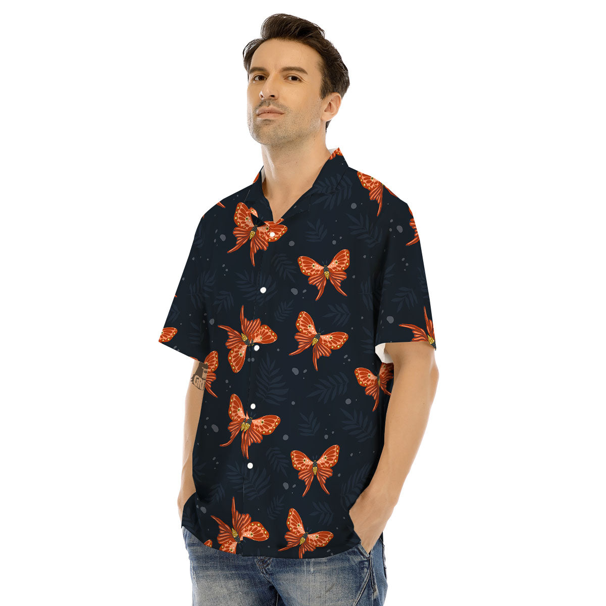 Orange Butterfly Monarch Print Pattern Men's Hawaiian Shirt-grizzshop
