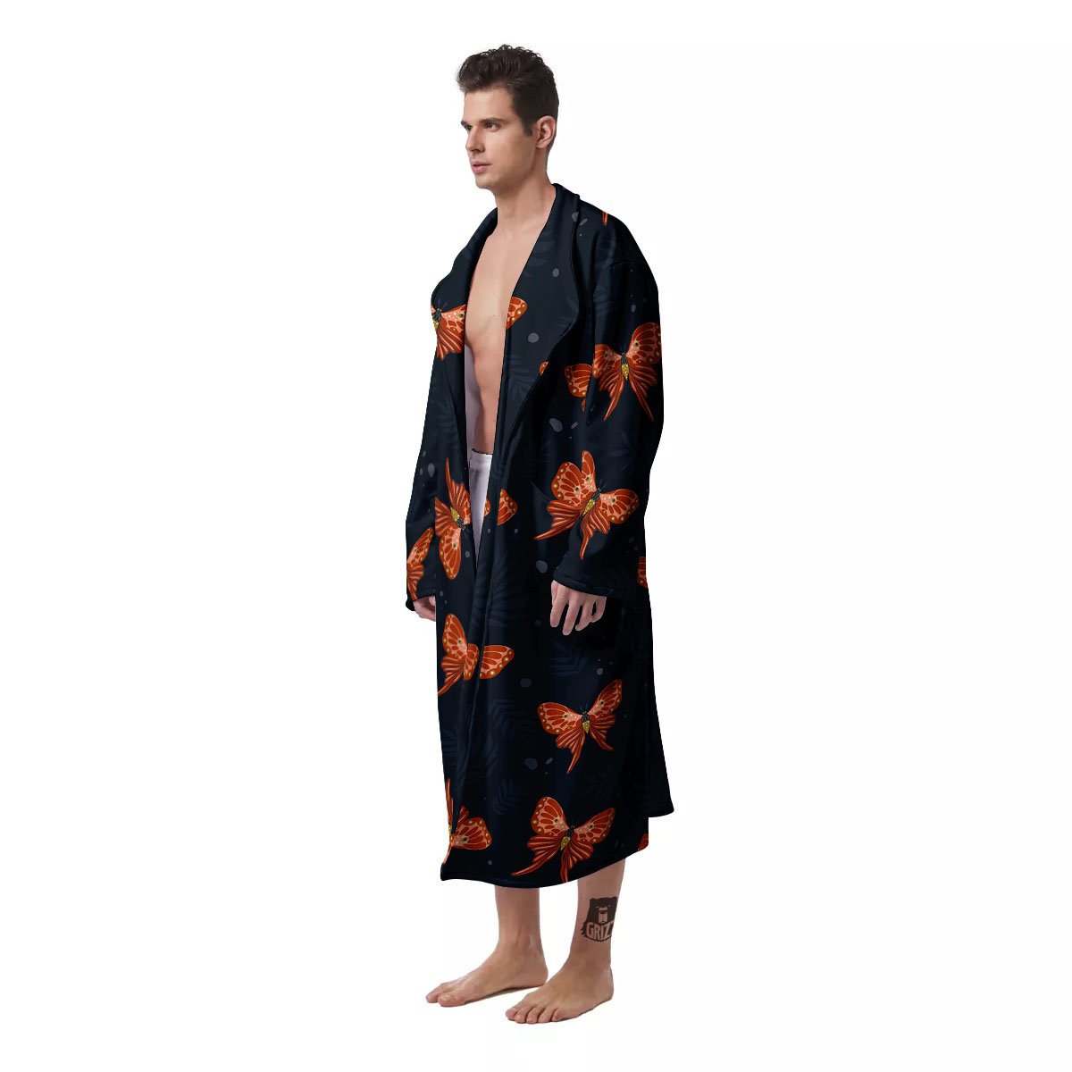 Orange Butterfly Monarch Print Pattern Men's Robe-grizzshop
