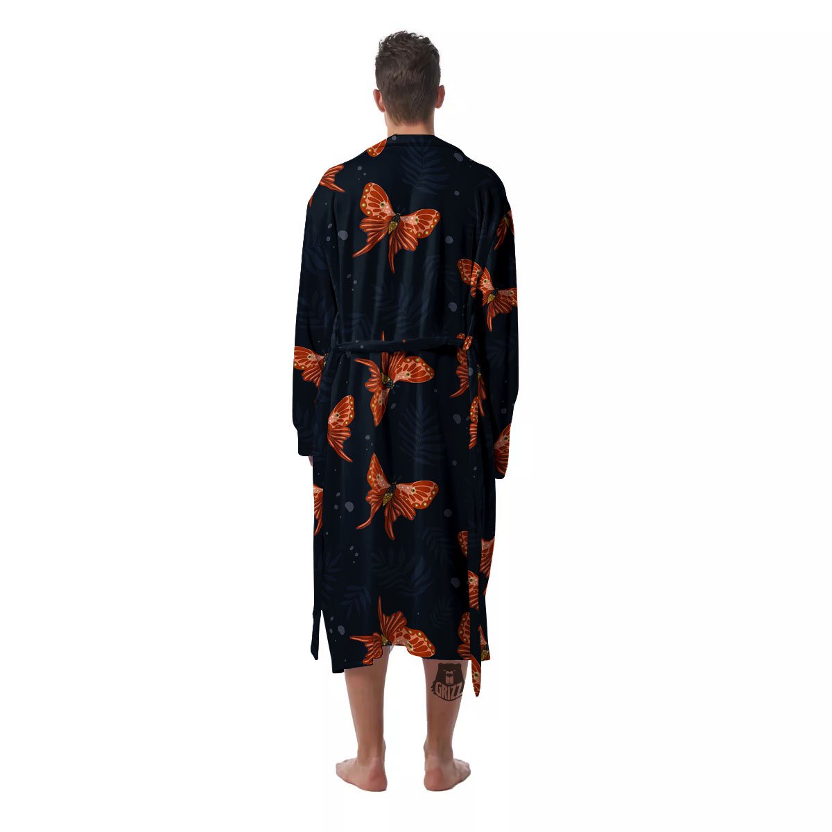 Orange Butterfly Monarch Print Pattern Men's Robe-grizzshop