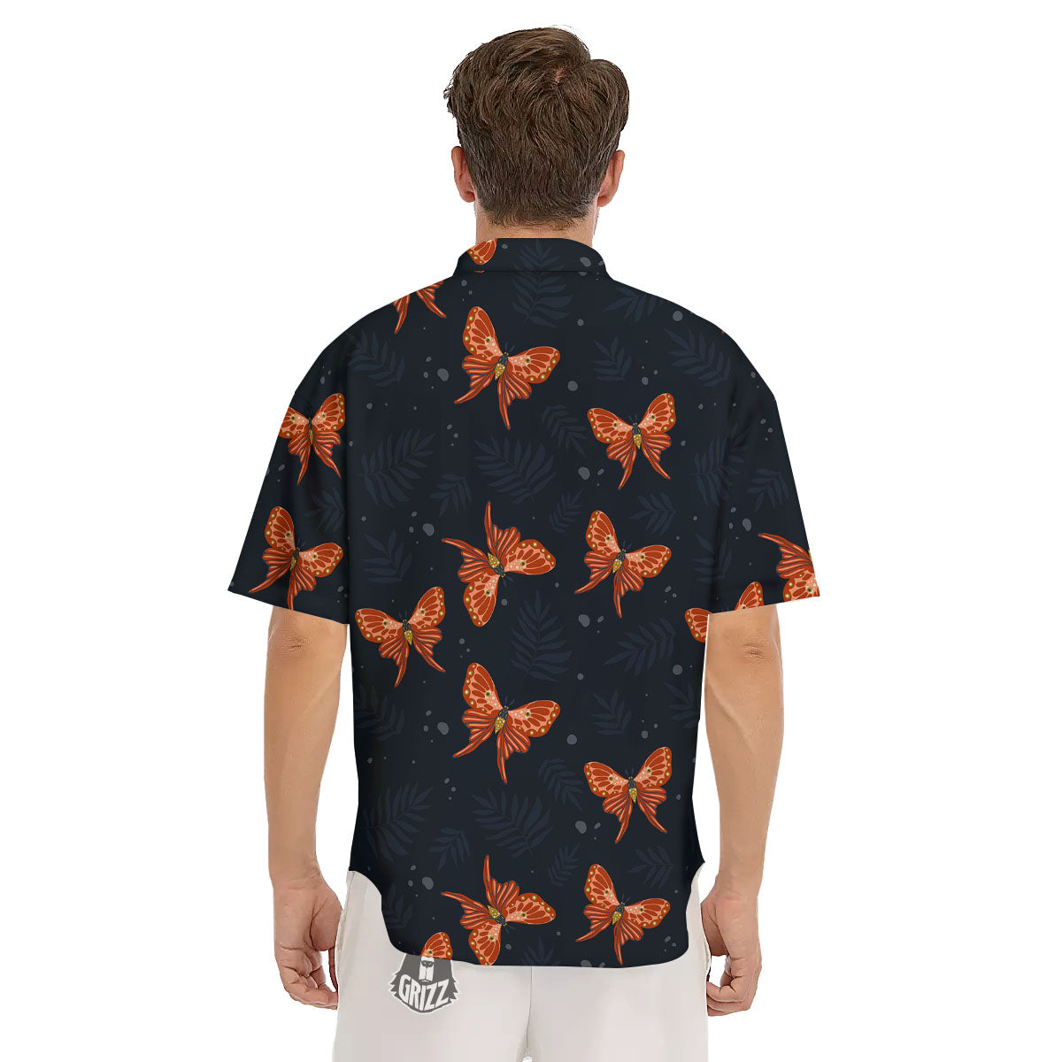 Orange Butterfly Monarch Print Pattern Men's Short Sleeve Shirts-grizzshop