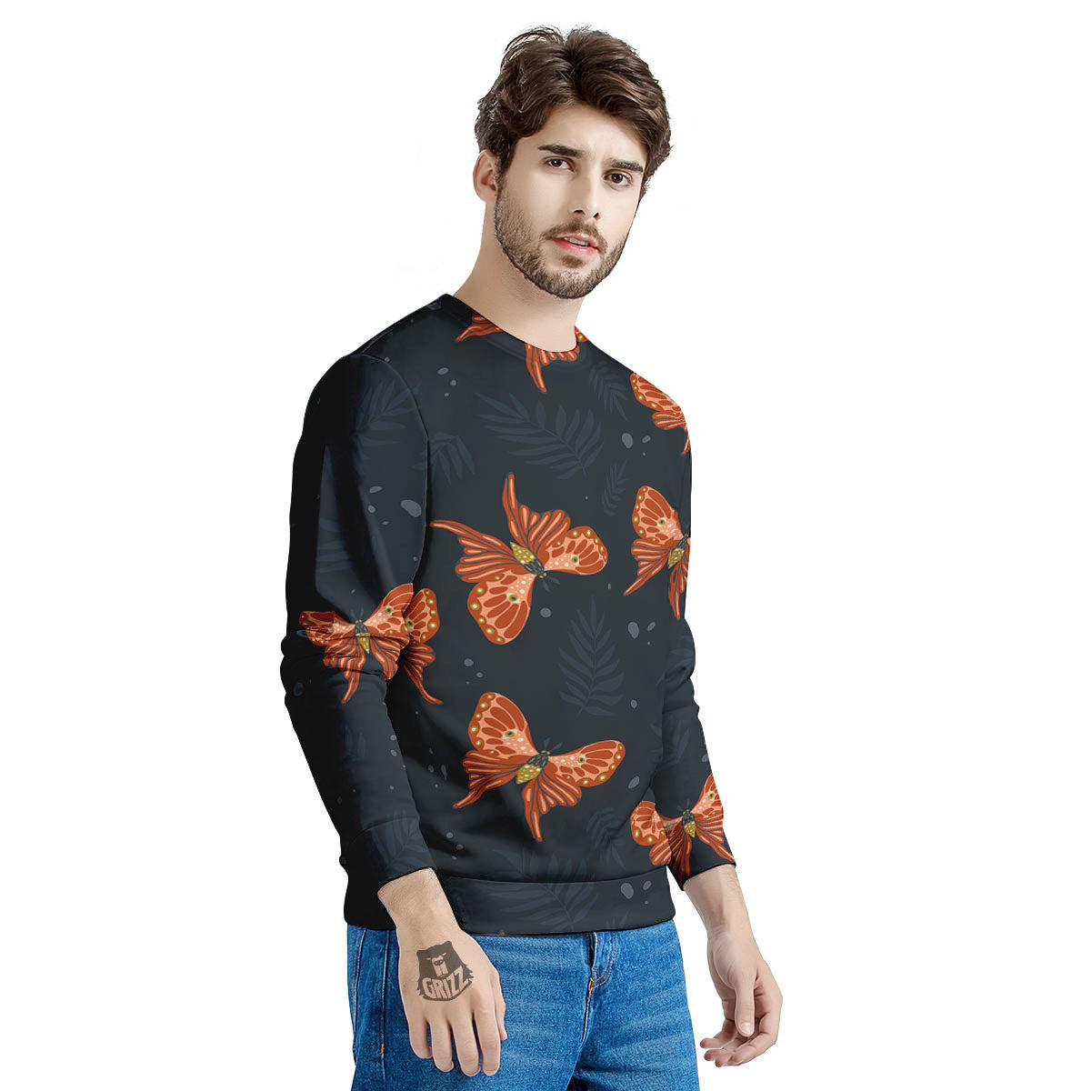 Orange Butterfly Monarch Print Pattern Men's Sweatshirt-grizzshop