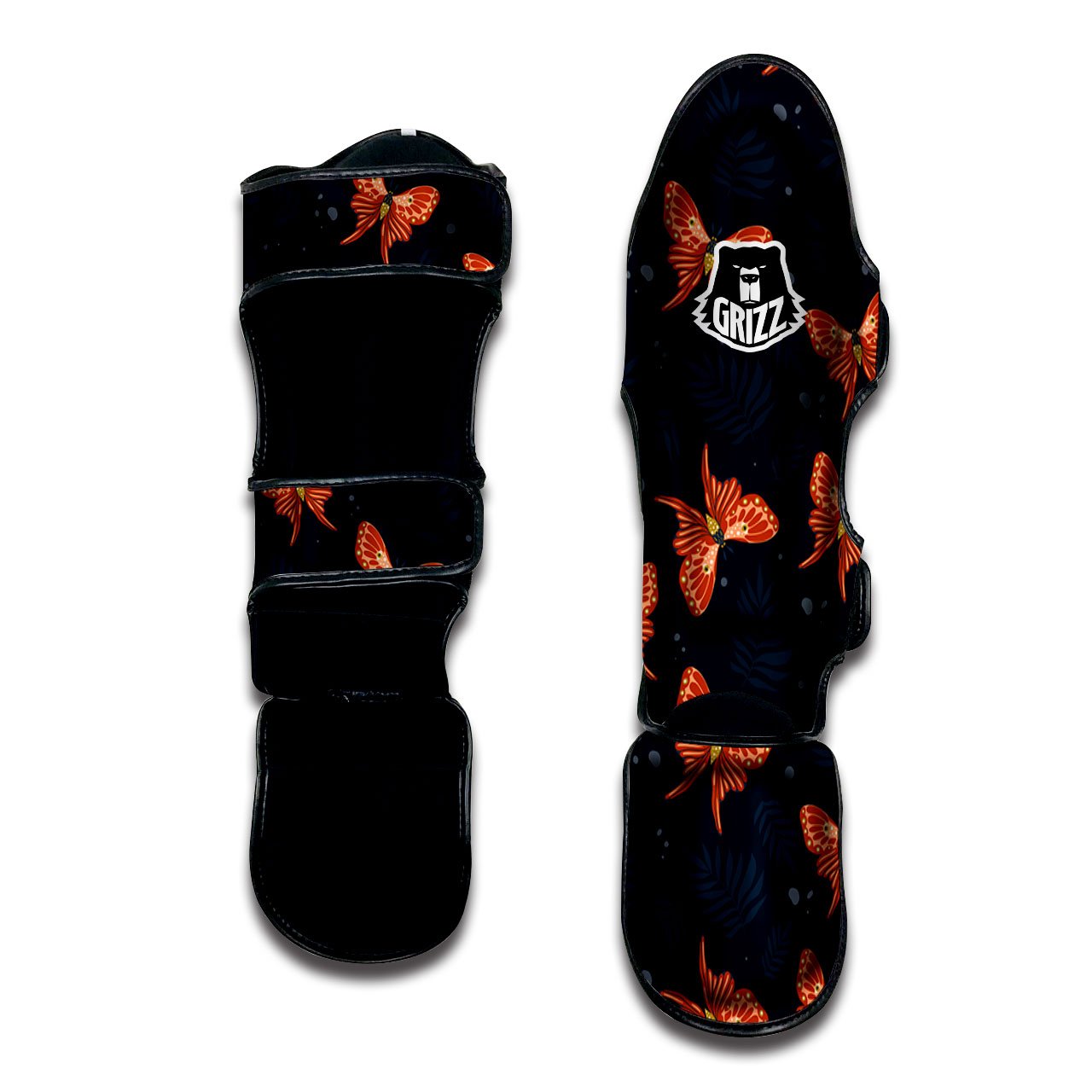 Orange Butterfly Monarch Print Pattern Muay Thai Shin Guards-grizzshop
