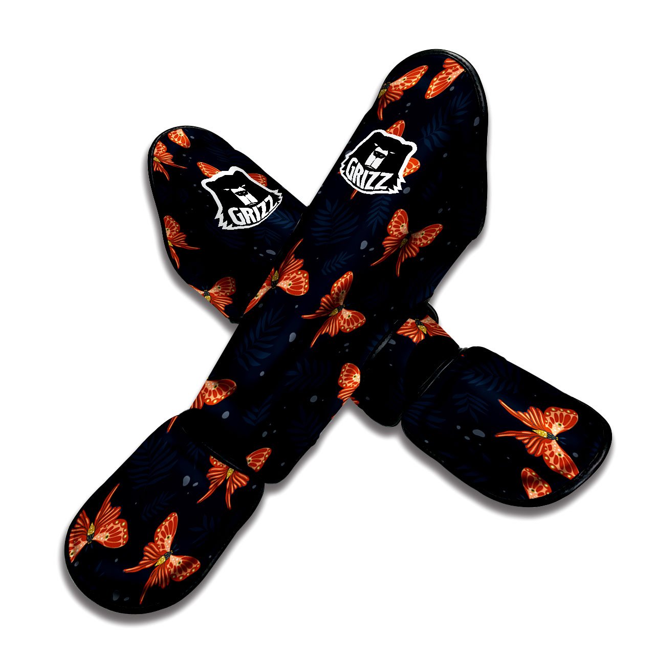 Orange Butterfly Monarch Print Pattern Muay Thai Shin Guards-grizzshop