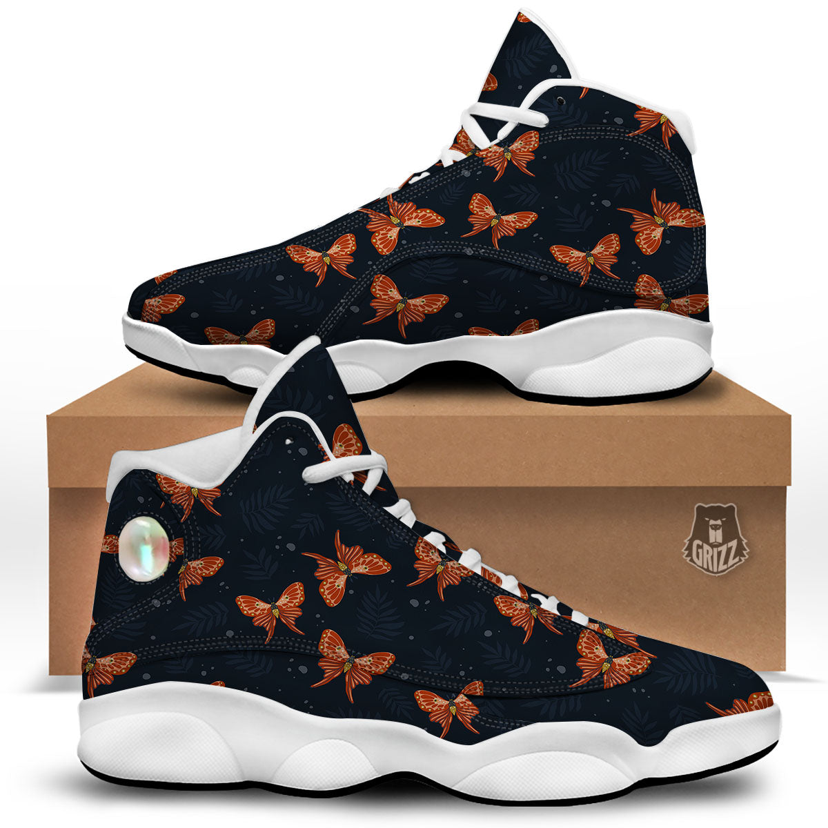 Orange Butterfly Monarch Print Pattern White Basketball Shoes-grizzshop