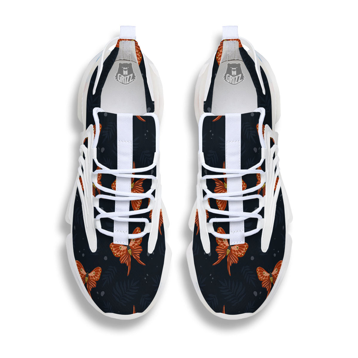 Orange Butterfly Monarch Print Pattern White Gym Shoes-grizzshop