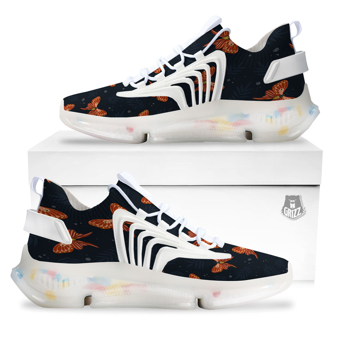 Orange Butterfly Monarch Print Pattern White Gym Shoes-grizzshop