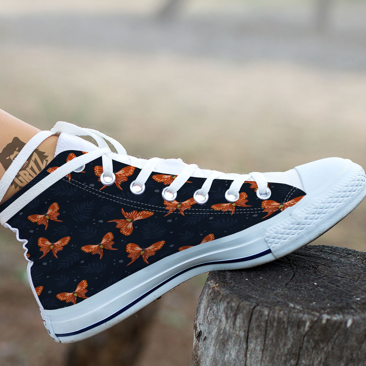 Orange Butterfly Monarch Print Pattern White High Top Shoes-grizzshop