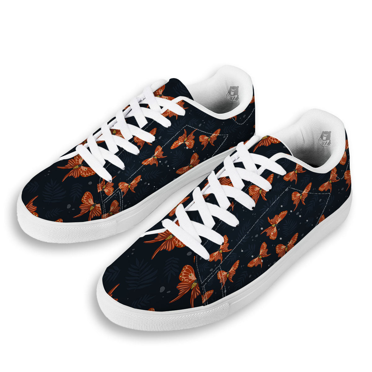 Orange Butterfly Monarch Print Pattern White Low Top Sneakers-grizzshop