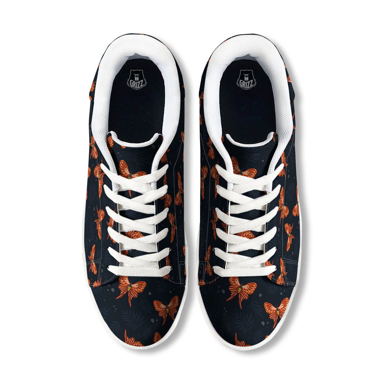 Orange Butterfly Monarch Print Pattern White Low Top Sneakers-grizzshop