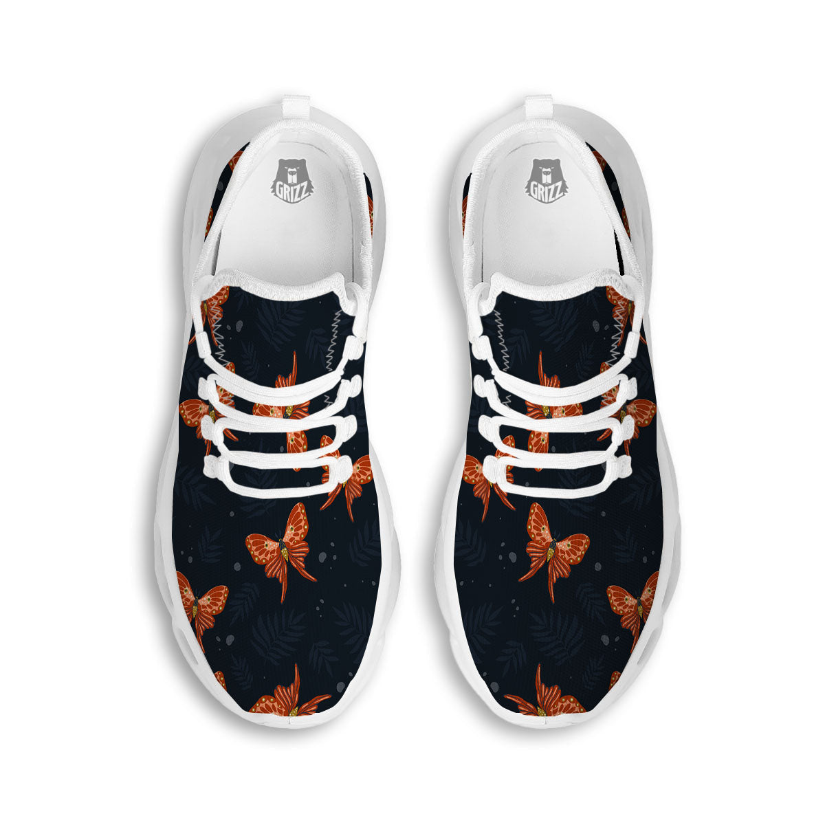 Orange Butterfly Monarch Print Pattern White Running Shoes-grizzshop