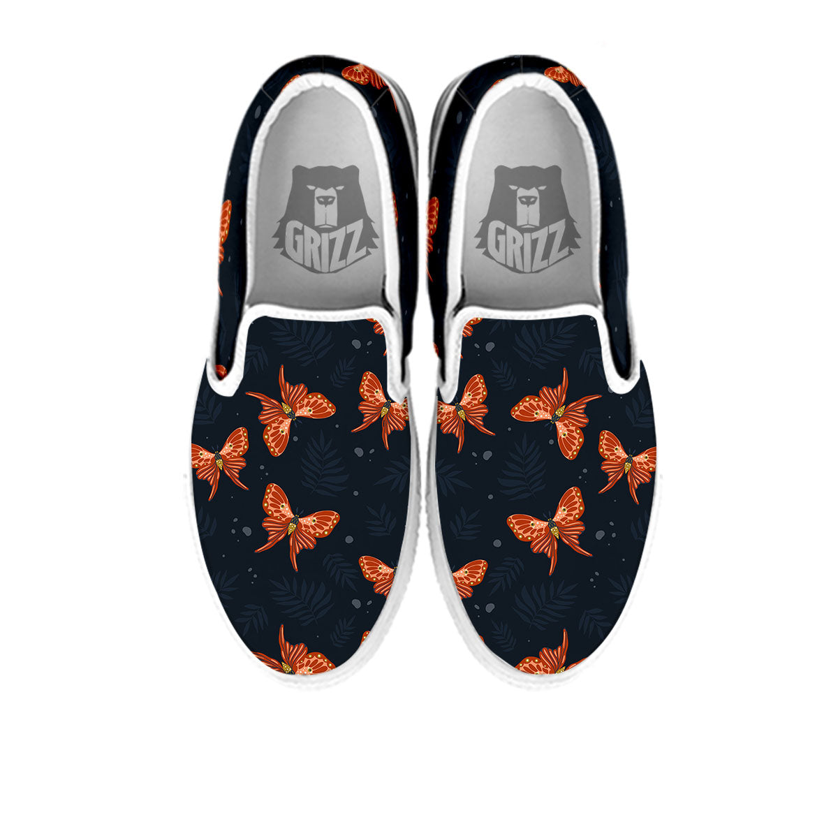Orange Butterfly Monarch Print Pattern White Slip On Shoes-grizzshop