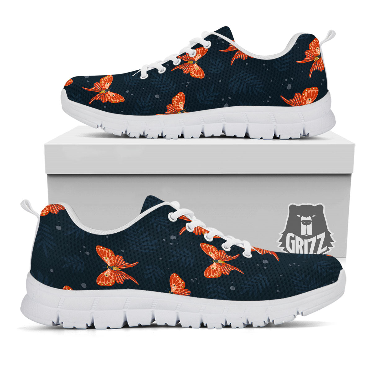 Orange Butterfly Monarch Print Pattern White Sneaker-grizzshop