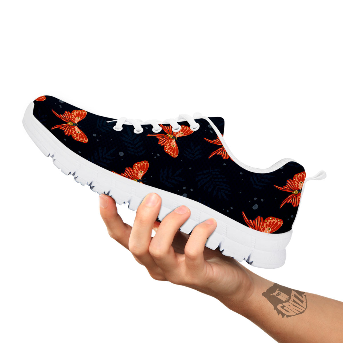 Orange Butterfly Monarch Print Pattern White Sneaker-grizzshop