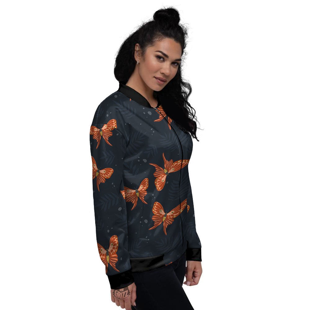 Orange Butterfly Monarch Print Pattern Women's Bomber Jacket-grizzshop