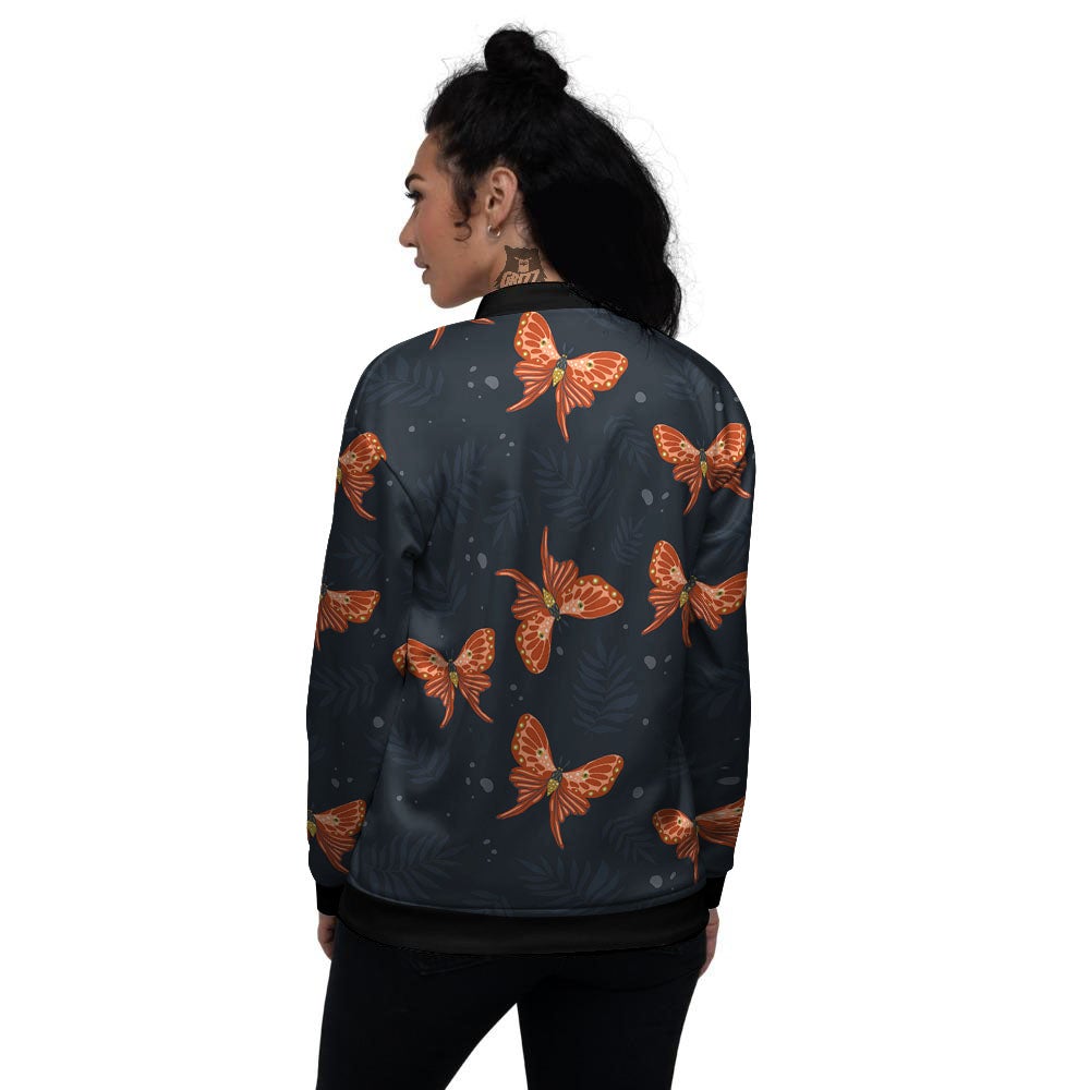 Orange Butterfly Monarch Print Pattern Women's Bomber Jacket-grizzshop
