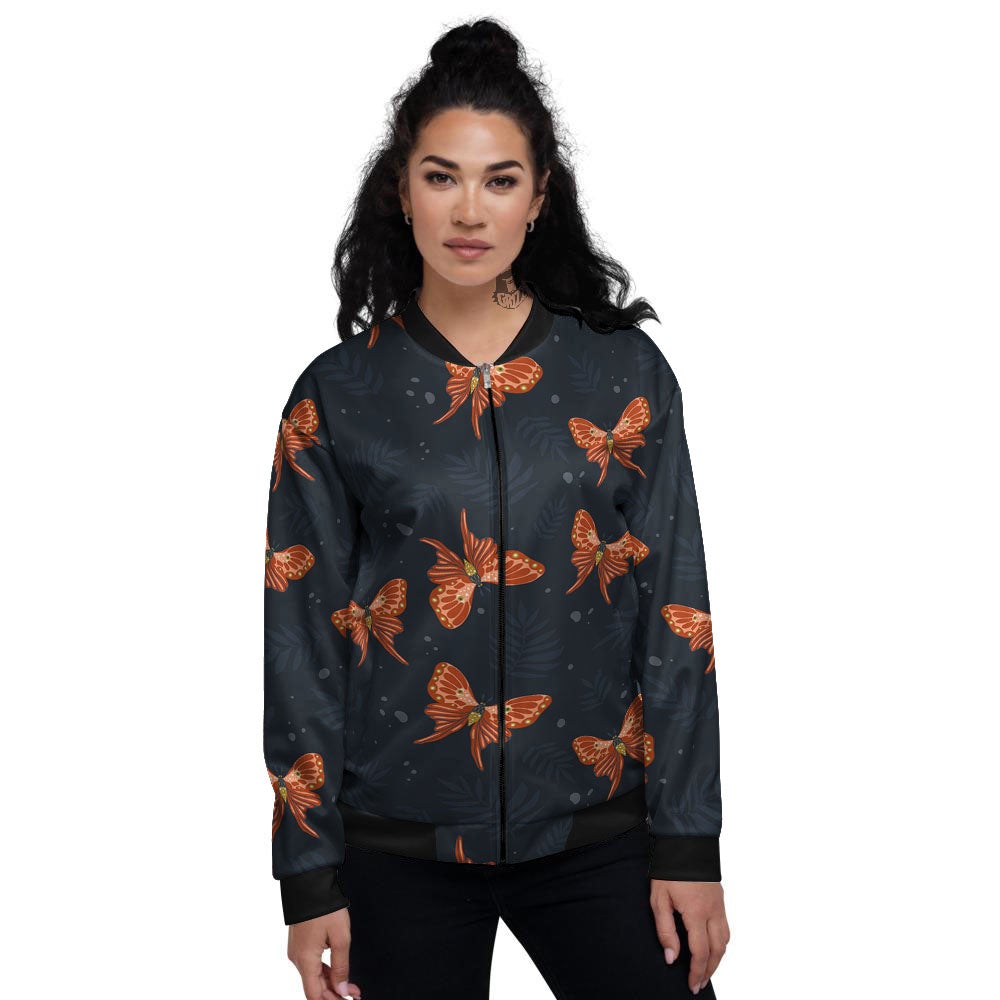 Orange Butterfly Monarch Print Pattern Women's Bomber Jacket-grizzshop
