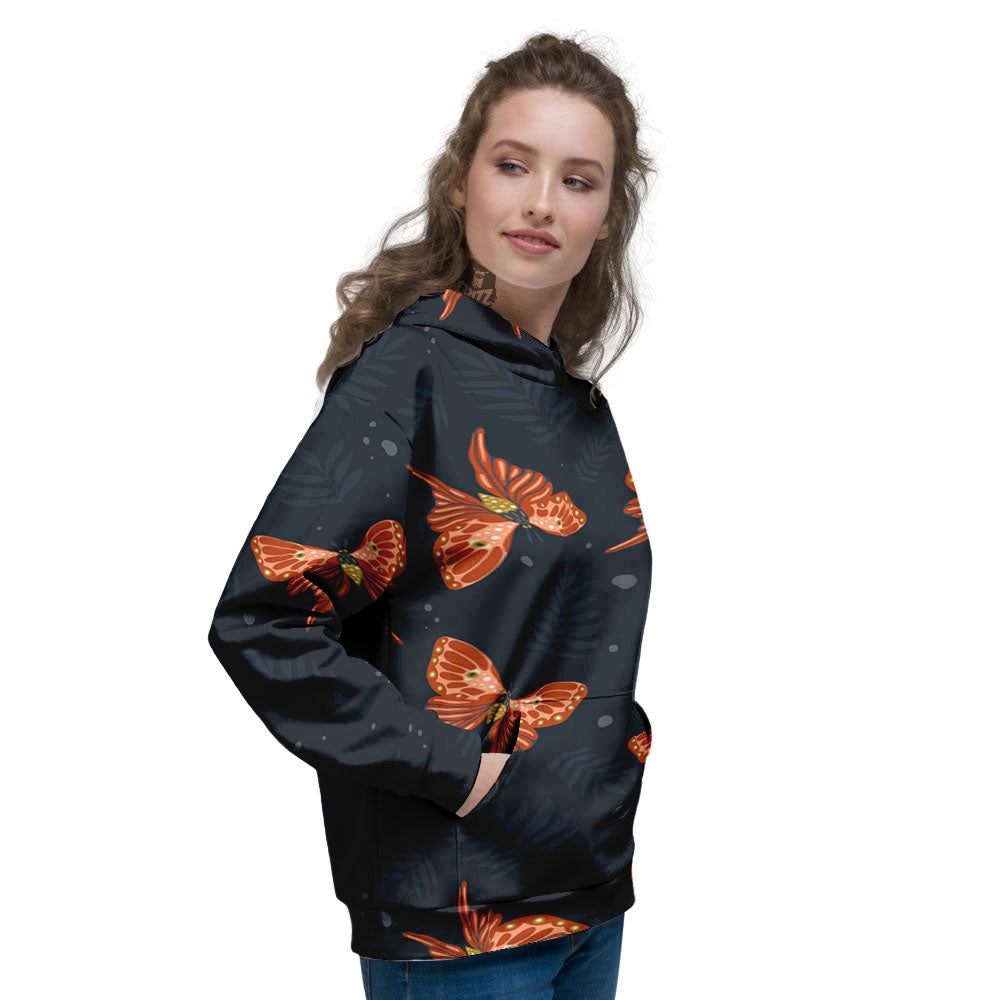 Orange Butterfly Monarch Print Pattern Women's Hoodie-grizzshop