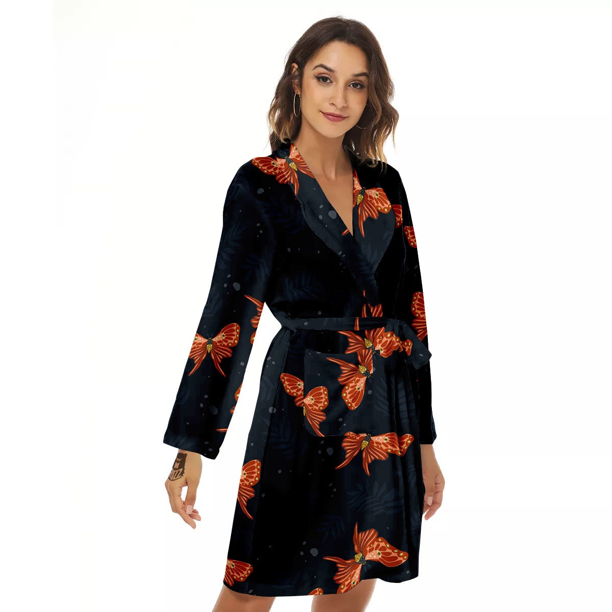 Orange Butterfly Monarch Print Pattern Women's Robe-grizzshop