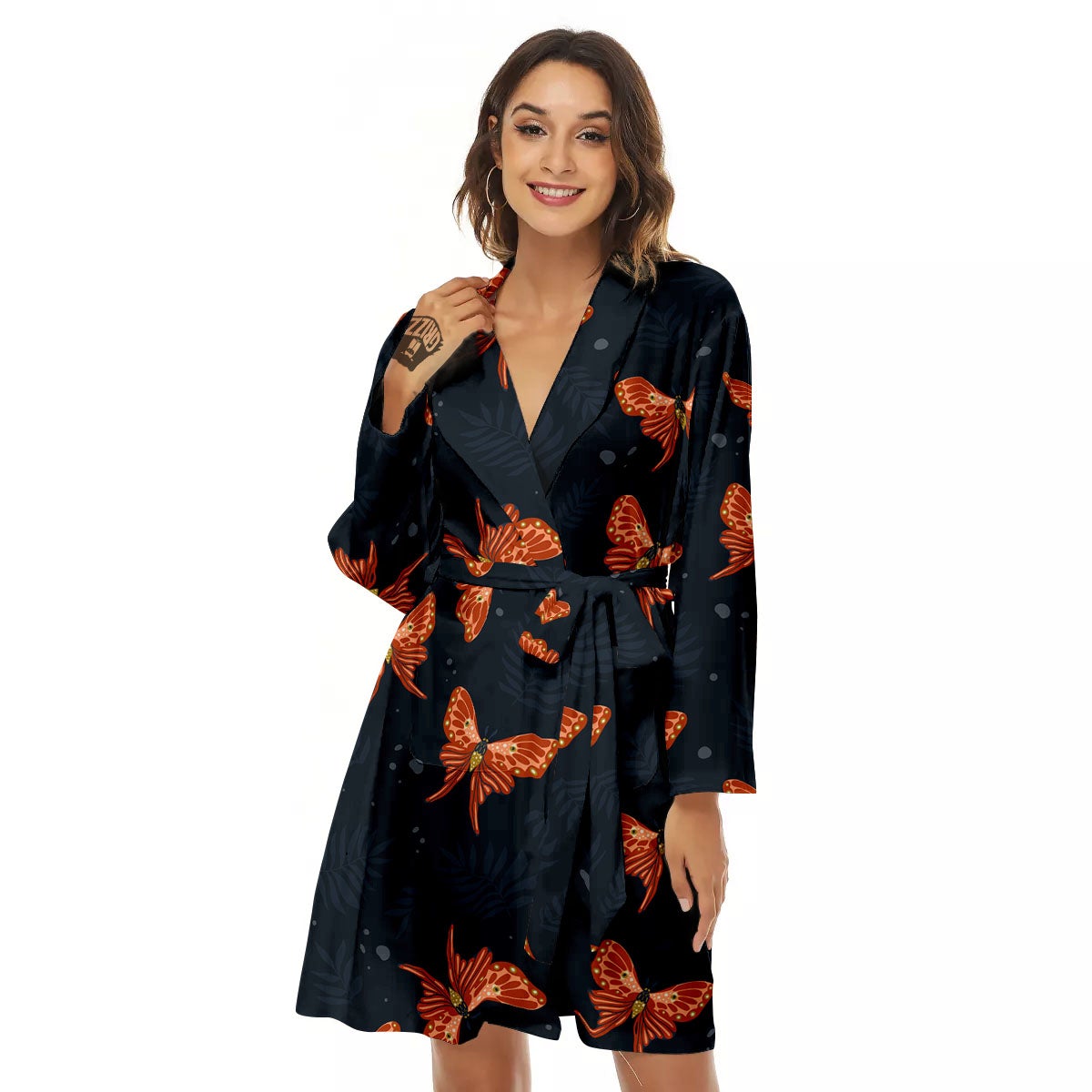 Orange Butterfly Monarch Print Pattern Women's Robe-grizzshop