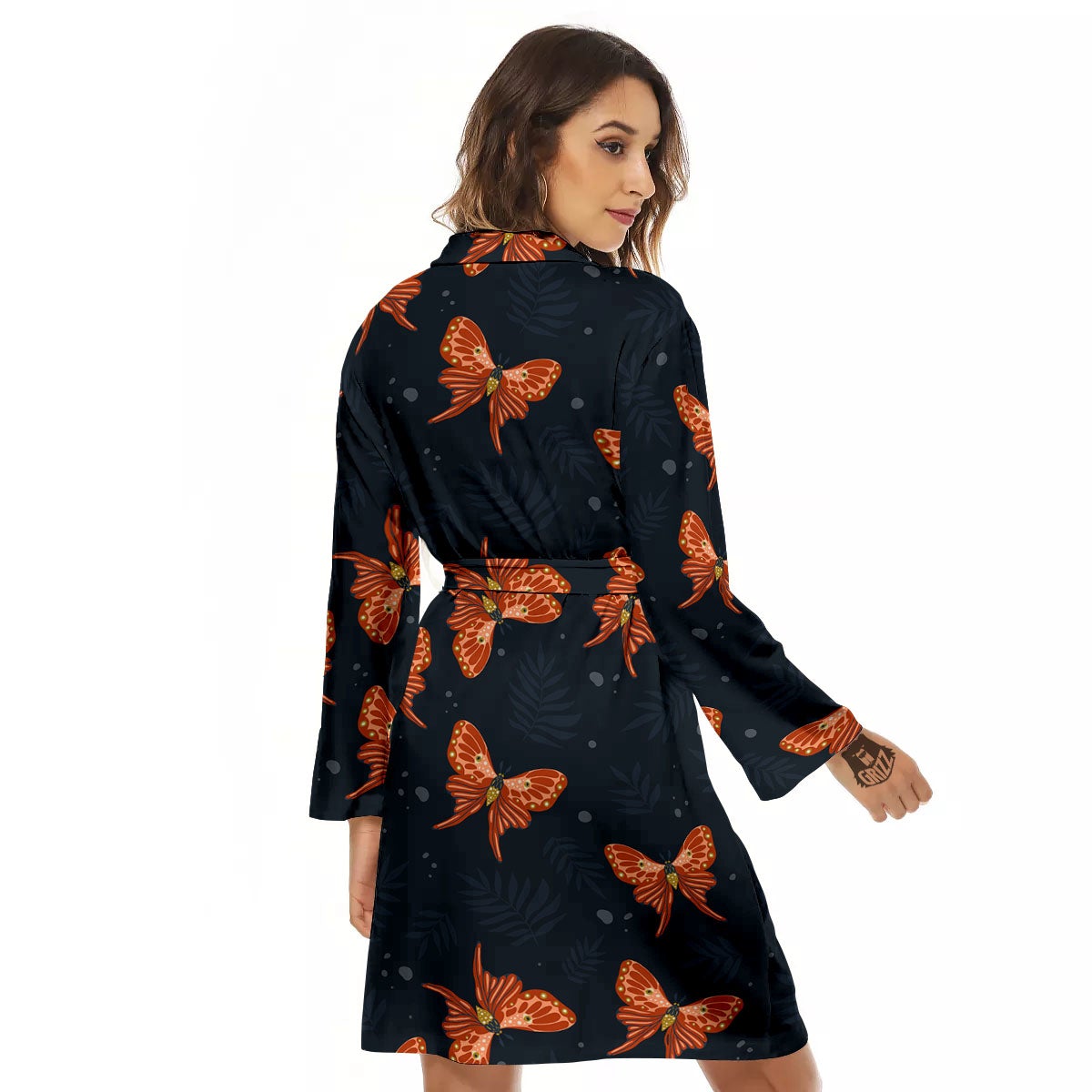 Orange Butterfly Monarch Print Pattern Women's Robe-grizzshop