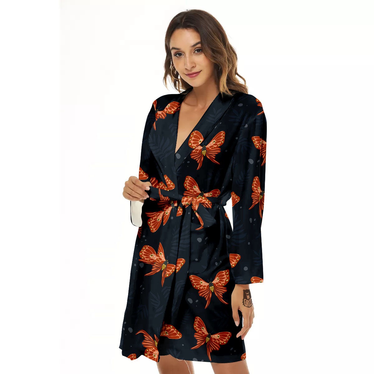 Orange Butterfly Monarch Print Pattern Women's Robe-grizzshop